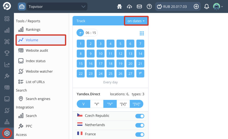 Scheduled Search Volume check: How to set up automatic volume check